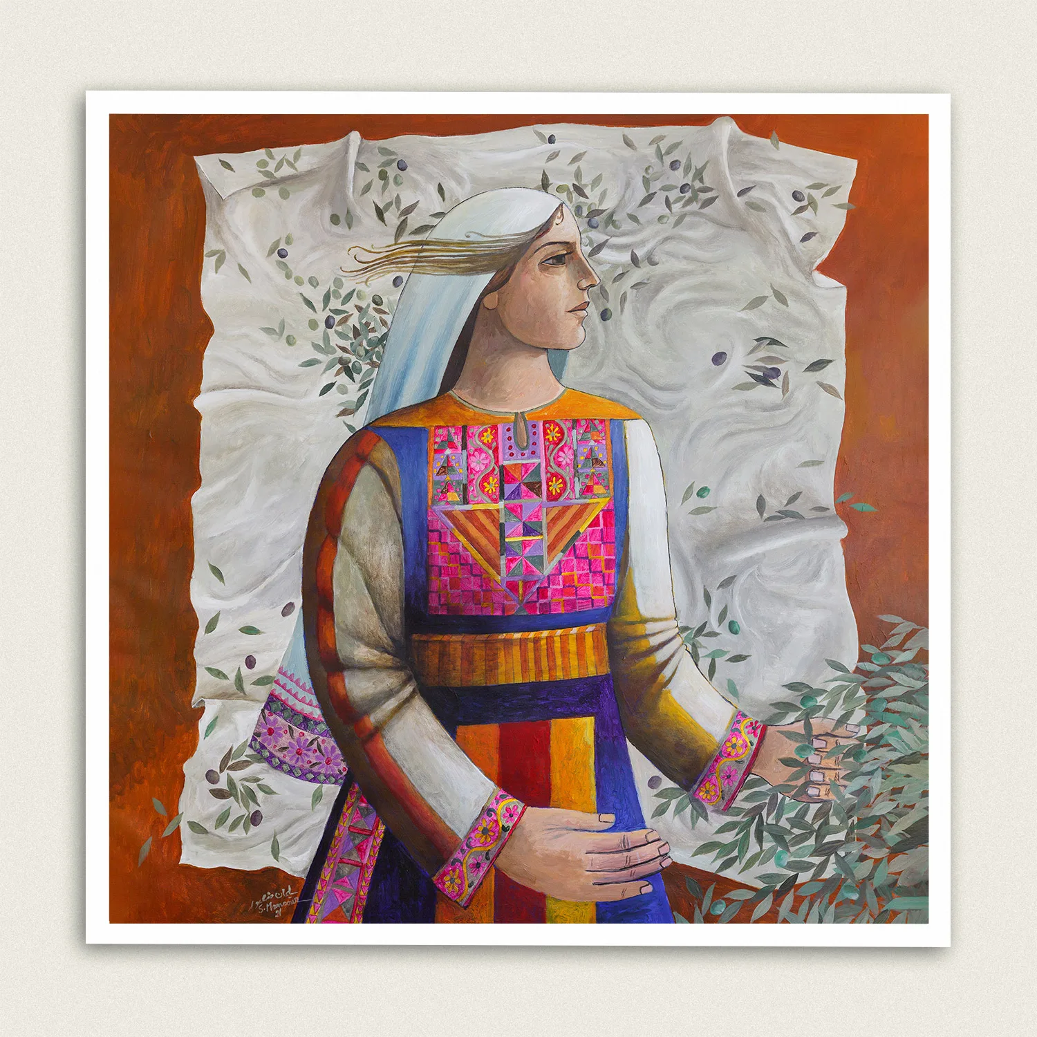 Woman picking olives, 2021