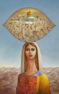 Woman with Jerusalem Woman with Jerusalem - Palestine art prints and posters by Sliman Mansour