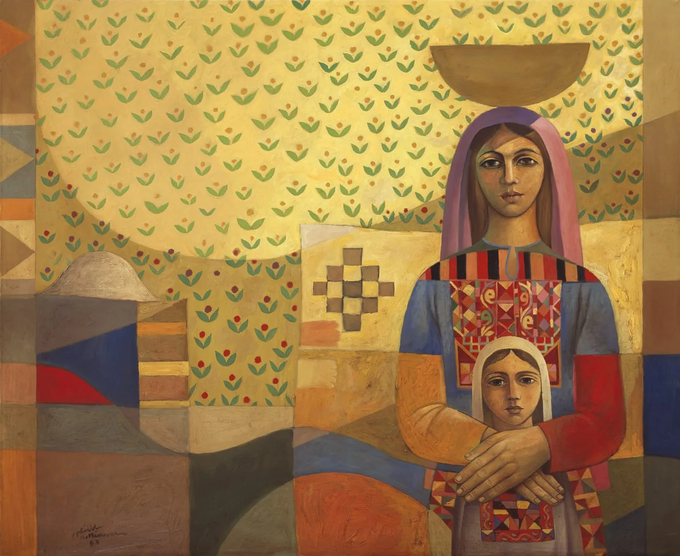 Mother and daughter - Palestinian art poster by Sliman Mansour