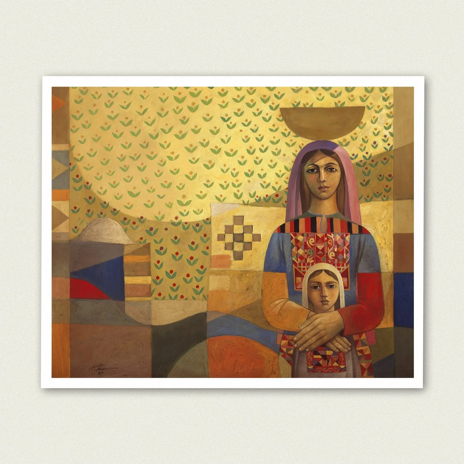 Mother and daughter - Palestinian art poster by Sliman Mansour