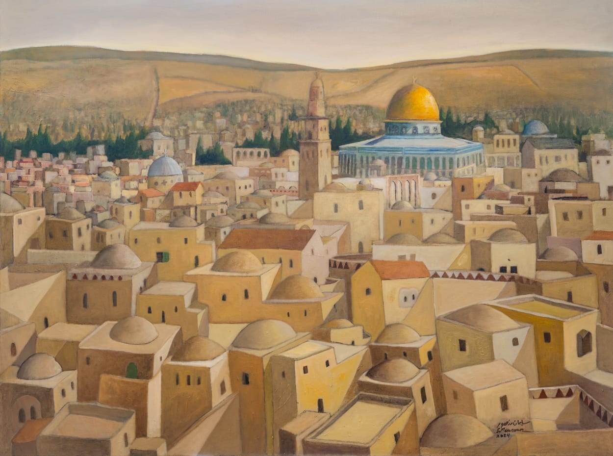 A Jerusalem scene, 2024, Palestinian art poster by Sliman Mansour