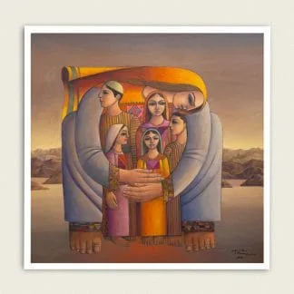 Family from the camp, Palestinian art by Sliman Mansour