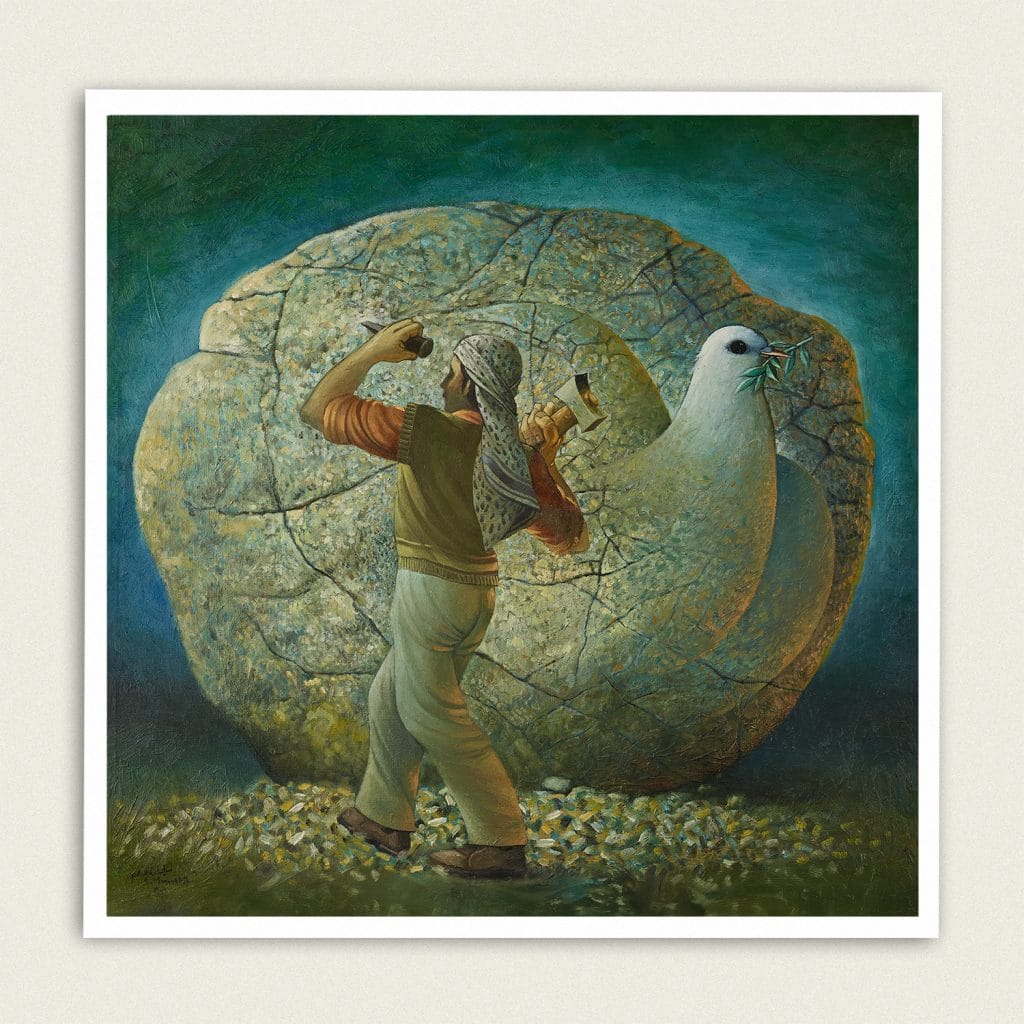 Prisoner's day, Palestinian art by Sliman Mansour